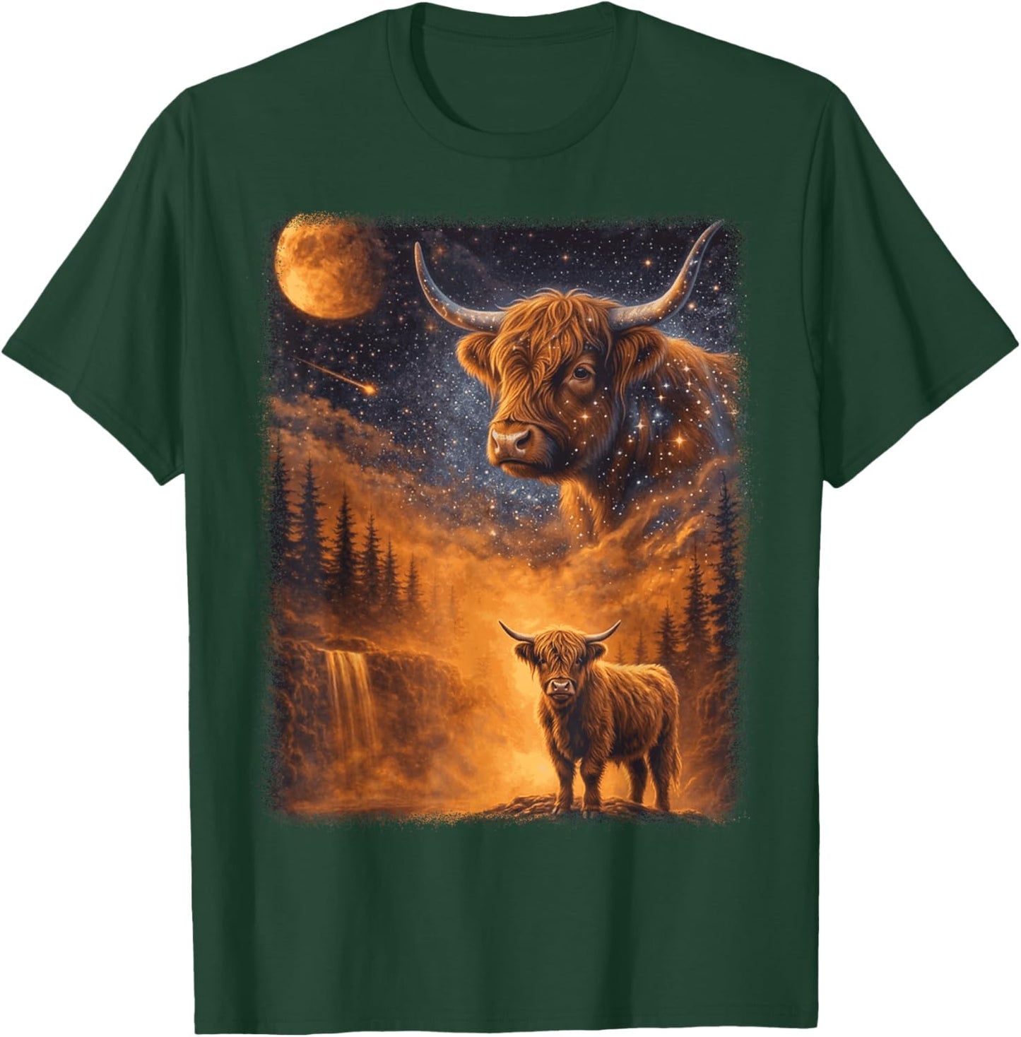 Highland Cow Howling to The Moon Funny Meme 90s Animal Lover T-Shirt - T-Shirt | Forest