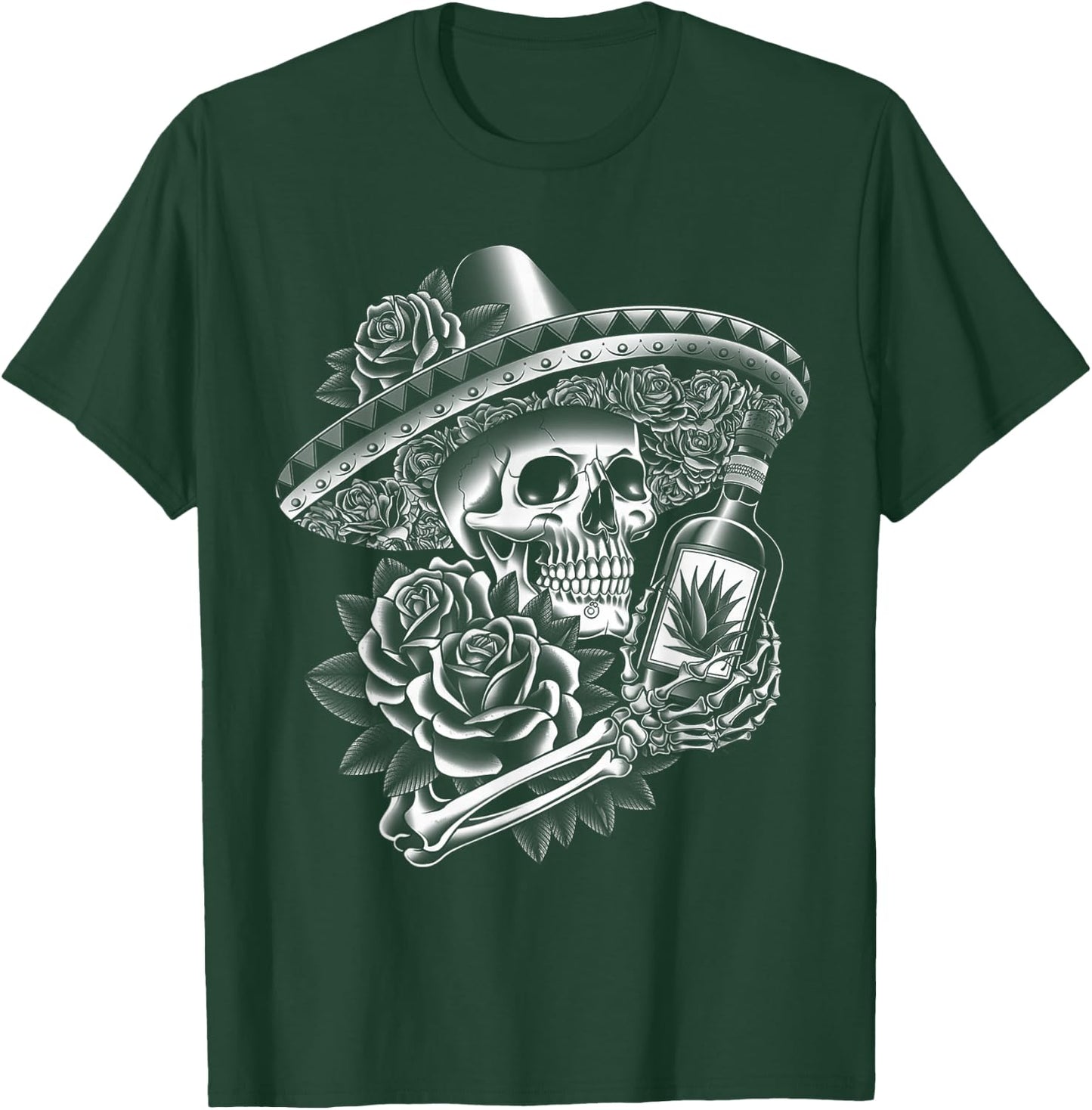 Mexico Vintage Skeleton Tequila Dia De Los Muertos Mexican T-Shirt - T-Shirt | Forest