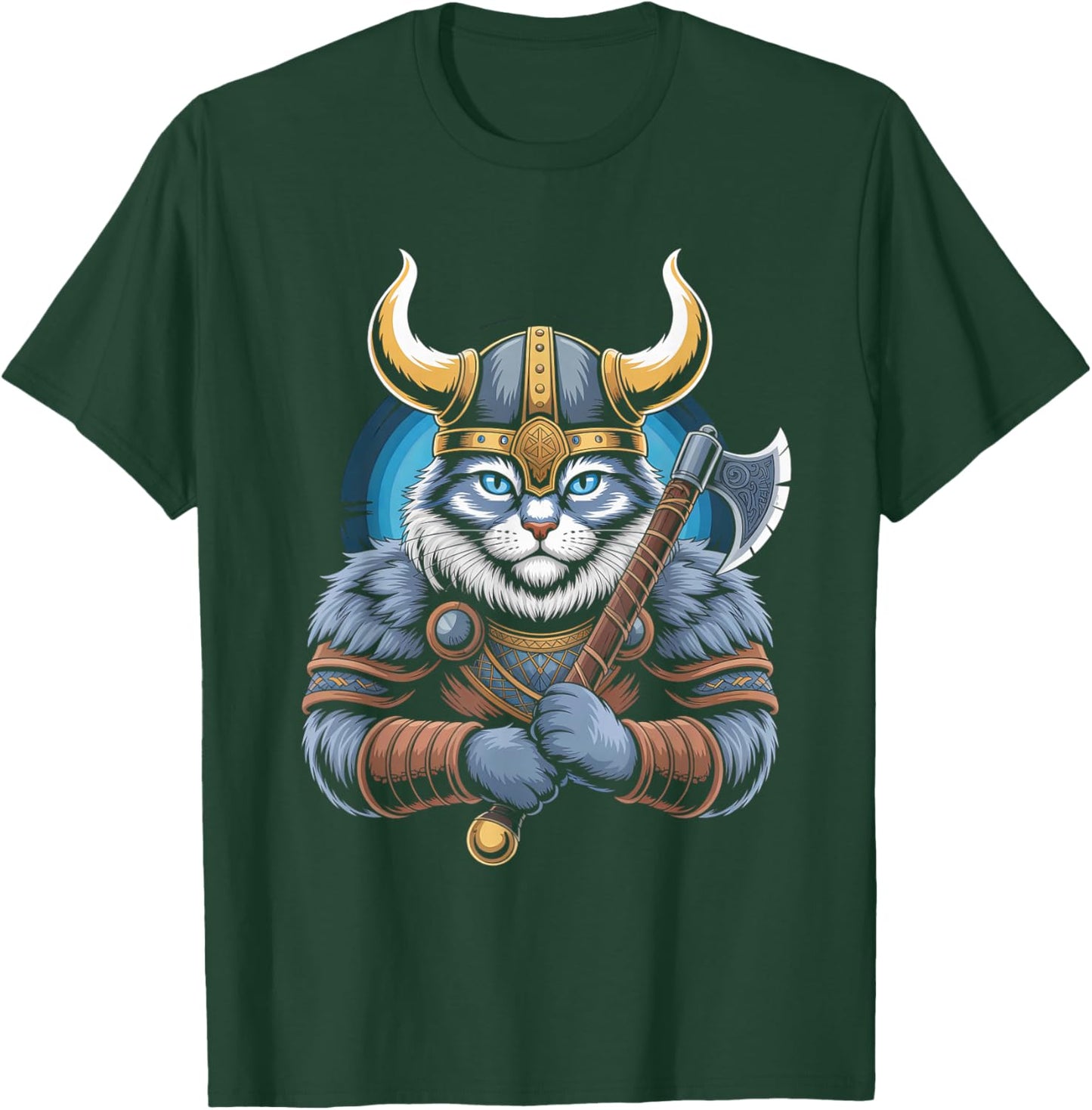 Cat of Odin Kitten as Celtic with Axes Valhalla Norse T-Shirt - T-Shirt | Forest