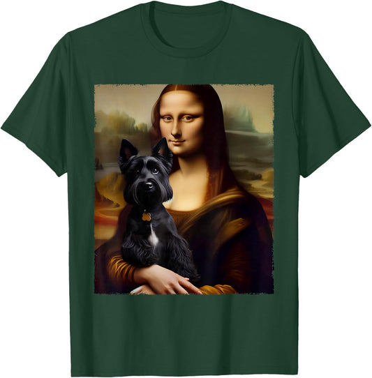 Mona Lisa Holding Scottish Terrier Portrait Art Dog Lover T-Shirt - T-Shirt | Forest