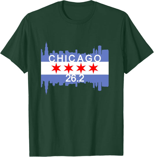 26.2 Mile Marathon Runner Chicago Flag Running Race Gift T-Shirt - T-Shirt | Forest