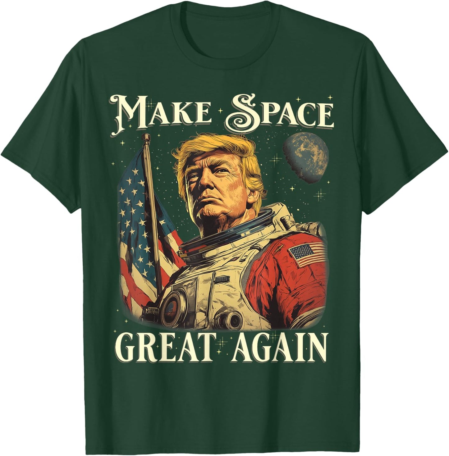 Funny Space Astronaut American Patriotic 4th of July Graphic T-Shirt - T-Shirt | Forest