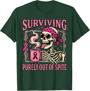 Surviving Purely Out of Spite Funny Breast Cancer Skeleton T-Shirt - T-Shirt | Forest