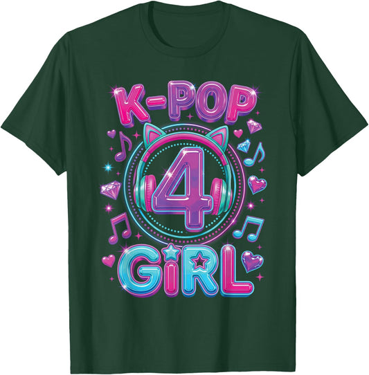K-Pop 4th Birthday Girls 4 Year Old Girl T-Shirt - T-Shirt | Forest