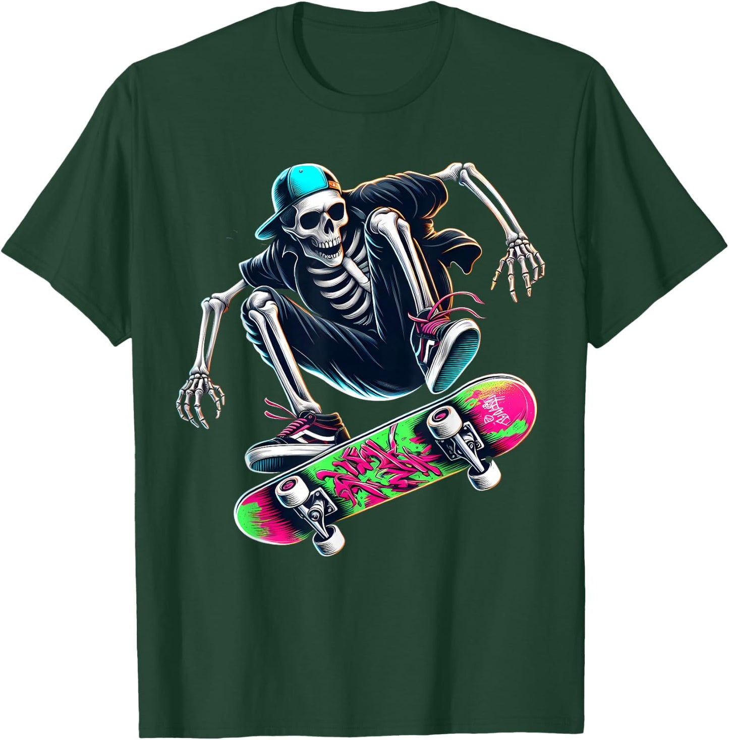 Skater Skeleton Modern Trick Skating Skateboard Street Style T-Shirt - T-Shirt | Forest