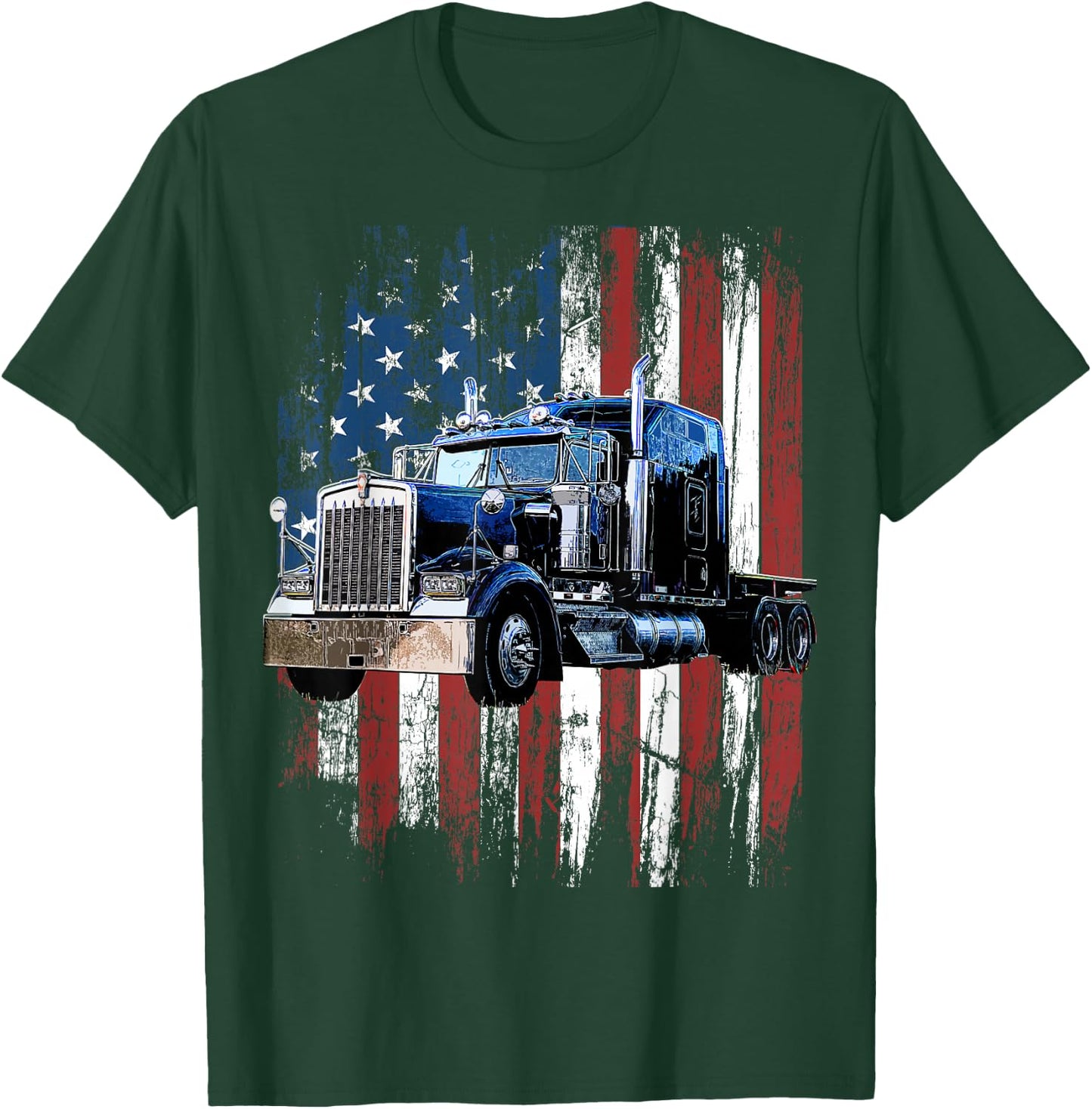 Trucker American Flag Truck Driver Truck Driver Gift T-Shirt - T-Shirt | Forest