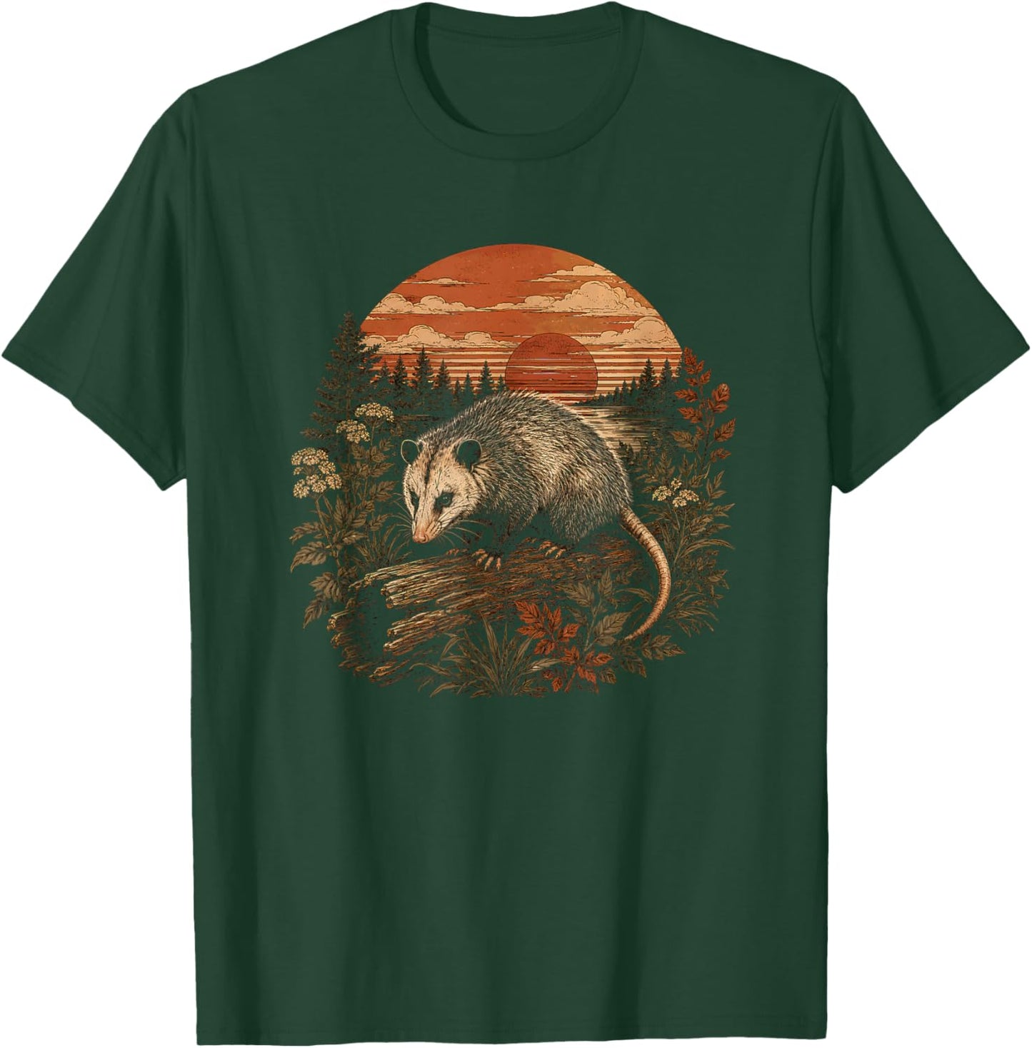 Retro Sunset Opossum Graphic Artwork Design T-Shirt - T-Shirt | Forest
