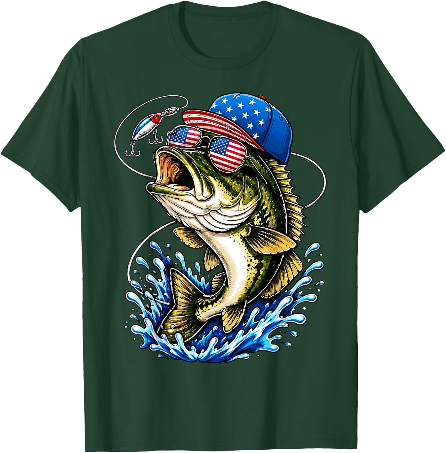 Fishing USA American Flag 4th of July Fisherman T-Shirt - T-Shirt | Forest