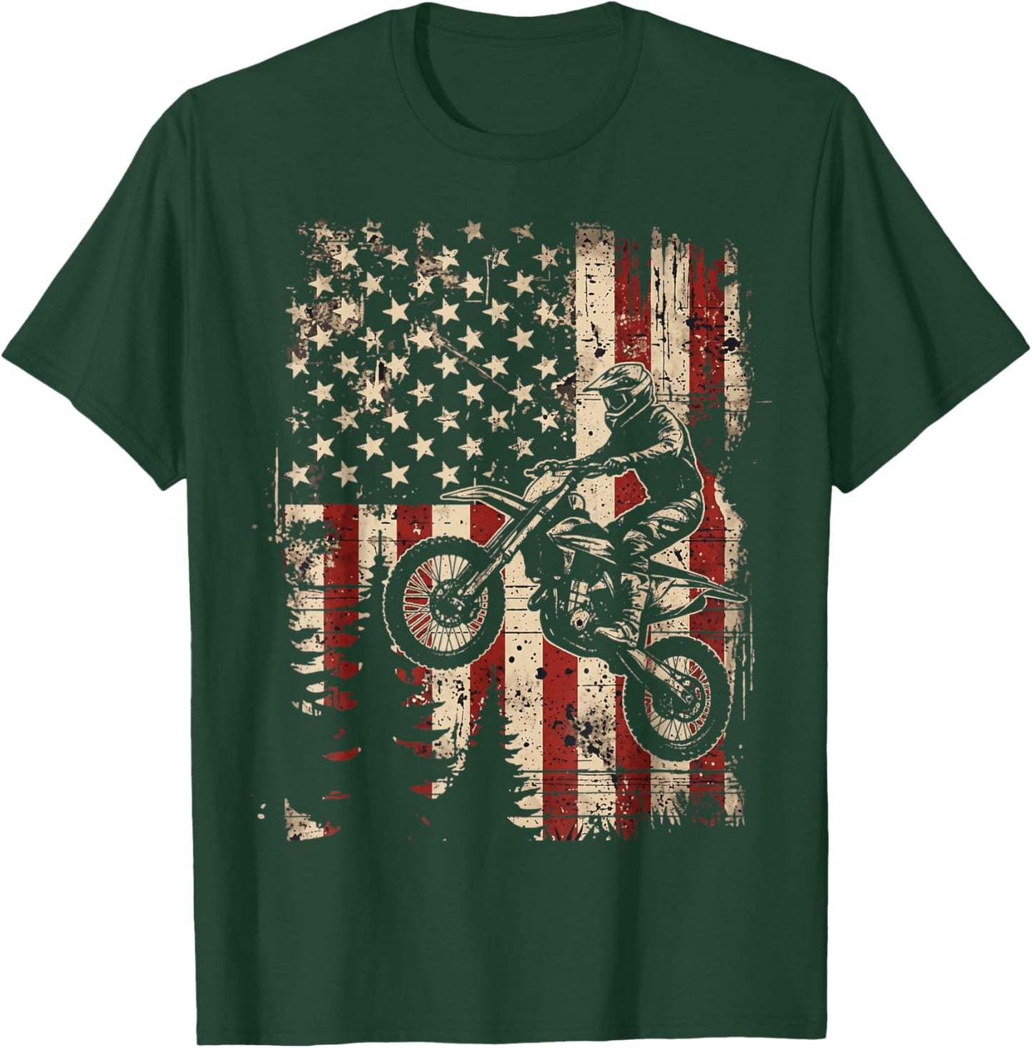 Dirt Bike Motocross Biker American Flag 4th of July Boys Men T-Shirt - T-Shirt | Forest