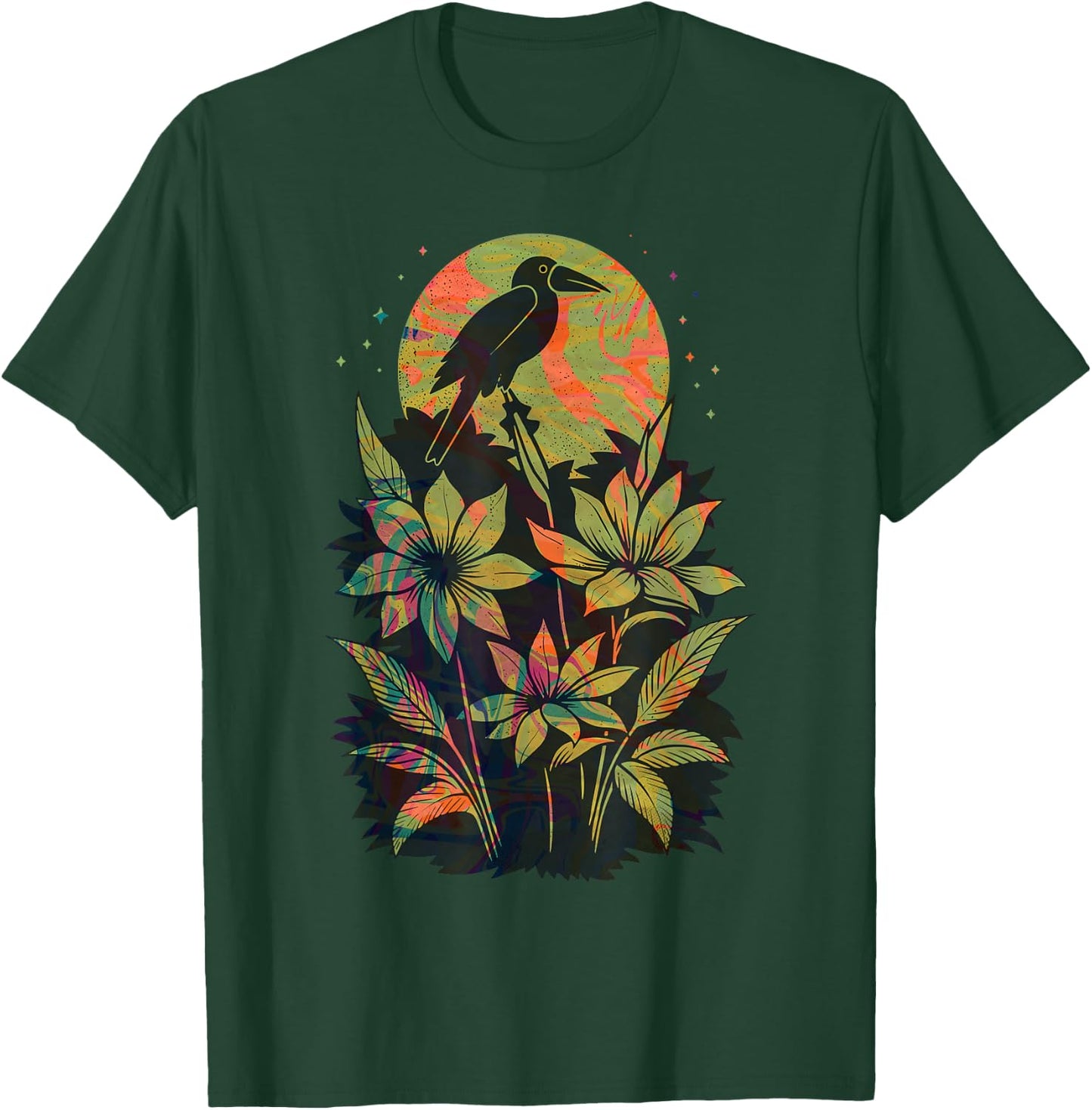 Cute Exotic Bird Lover Paint Swirl Bird Of Paradise Flower T-Shirt - T-Shirt | Forest