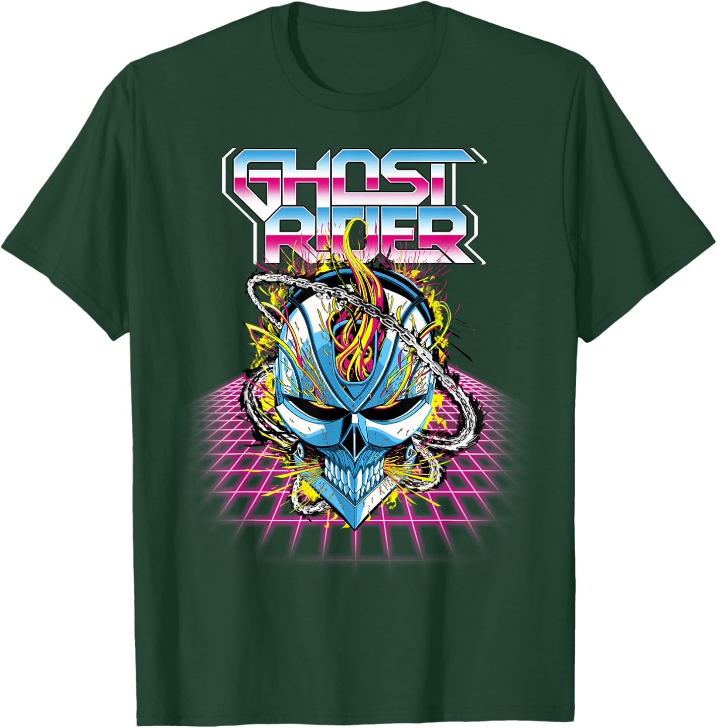 Marvel Ghost Rider Super 80s Retro Neon Grid Graphic T-Shirt - T-Shirt | Forest