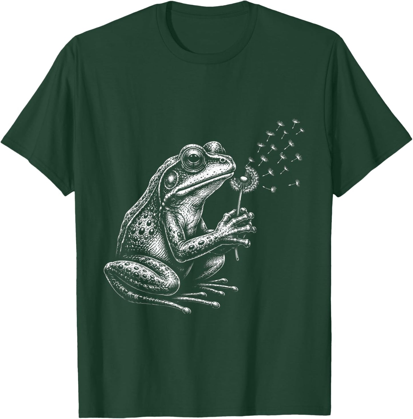 Blowing Wishes Frog Blowing Dandelion Vintage Art T-Shirt - T-Shirt | Forest