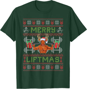 Merry Liftmas - Fitness Reindeer Santa Christmas Bodybuilder T-Shirt - T-Shirt | Forest
