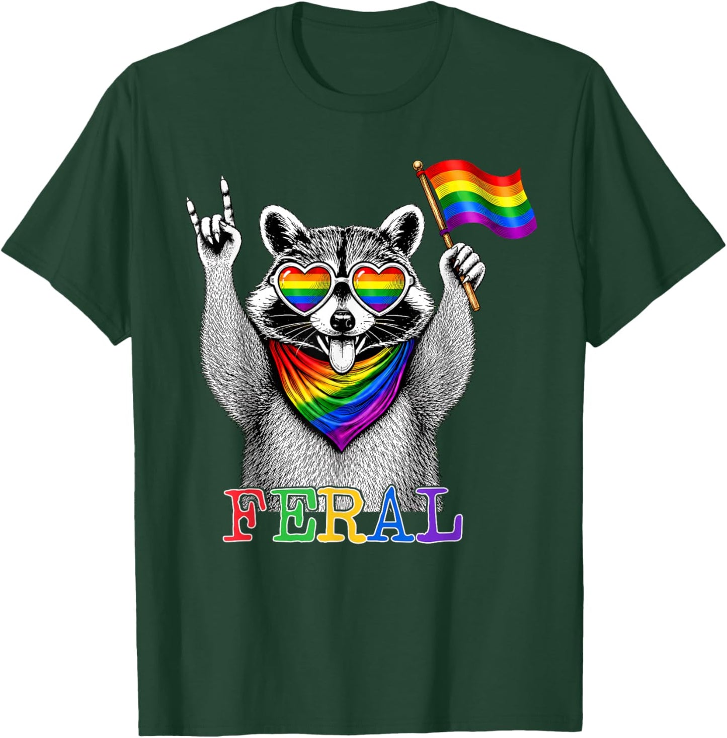 Raccoon Feral Pride Flag Funny LGBTQ Support Pride Month T-Shirt - T-Shirt | Forest