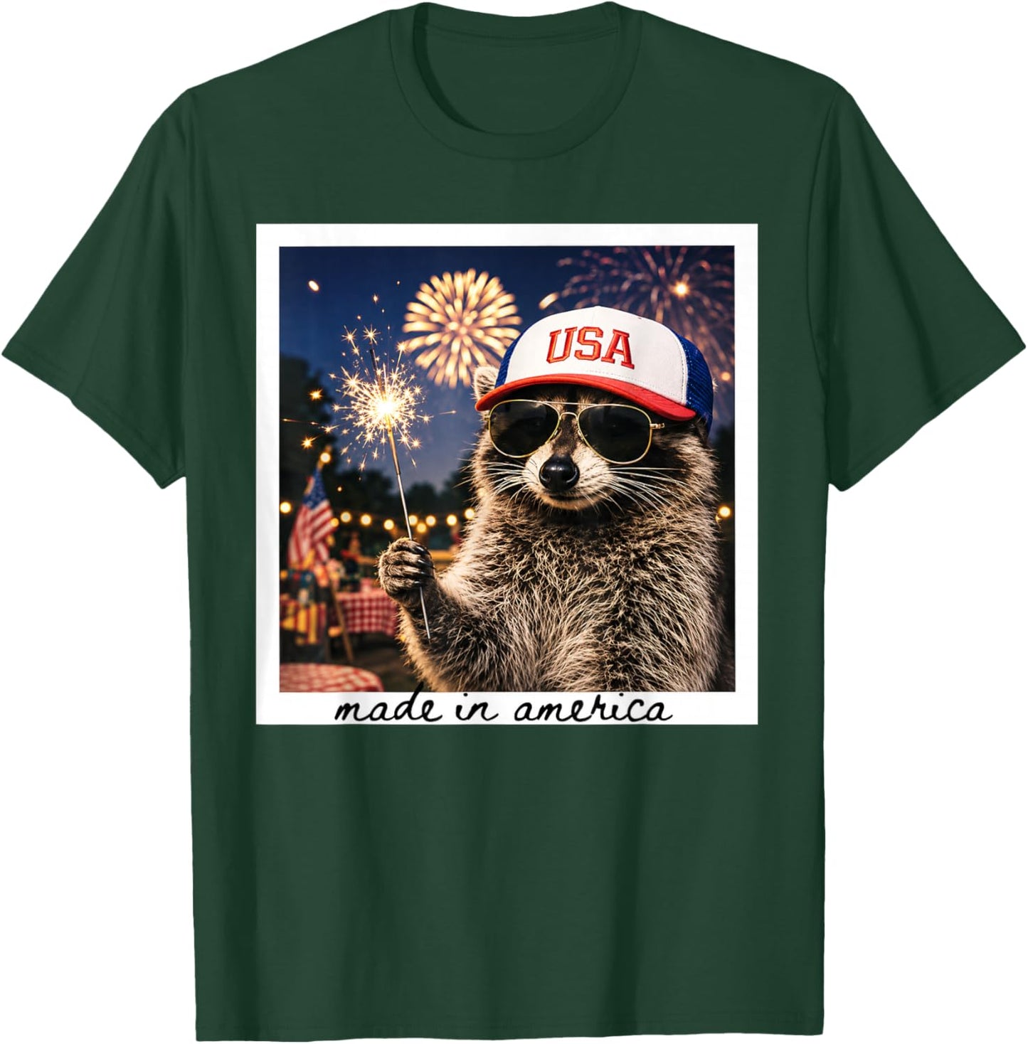 Made in America Funny Raccoon Fireworks 4th of July USA T-Shirt - T-Shirt | Forest