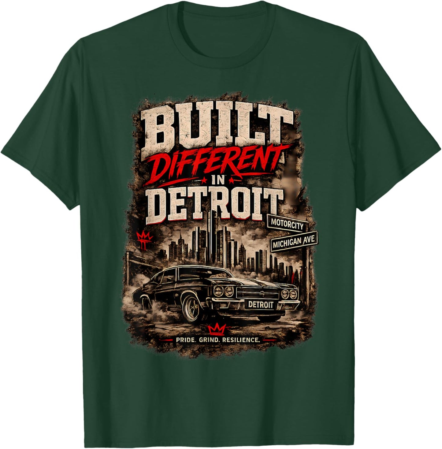 Built Different in Detroit Vintage Muscle Car T-Shirt - T-Shirt | Forest
