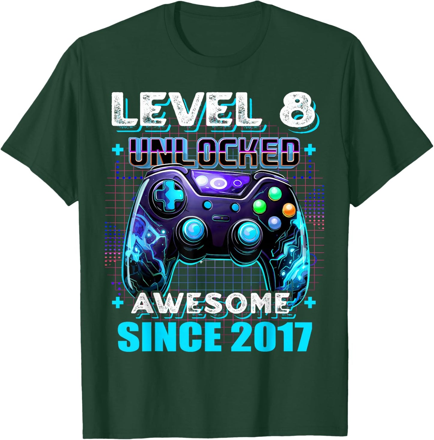 8th Birthday Boy Level 8 Gamer 8 Year Video Game Party T-Shirt - T-Shirt | Forest