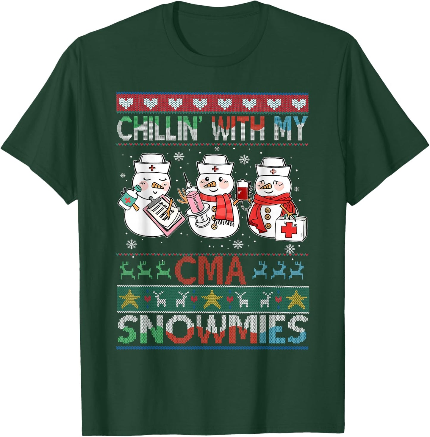 Chilling with my snowmies CMA Ugly Christmas Sweater CMA T-Shirt - T-Shirt | Forest