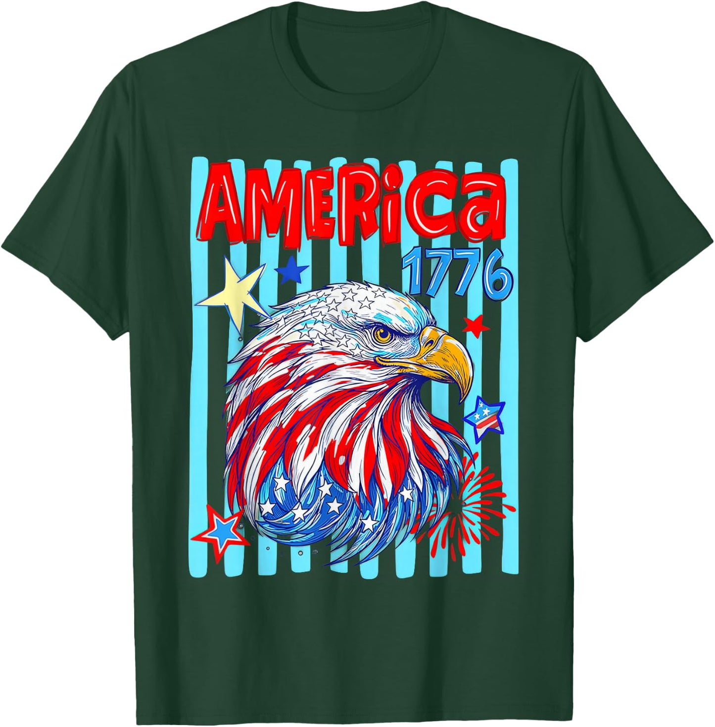 America 1776 Eagle Striped 4th of July T-Shirt - T-Shirt | Forest