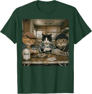 Funny Cats Playing Cards Vintage 70s Pet Owner T-Shirt - T-Shirt | Forest