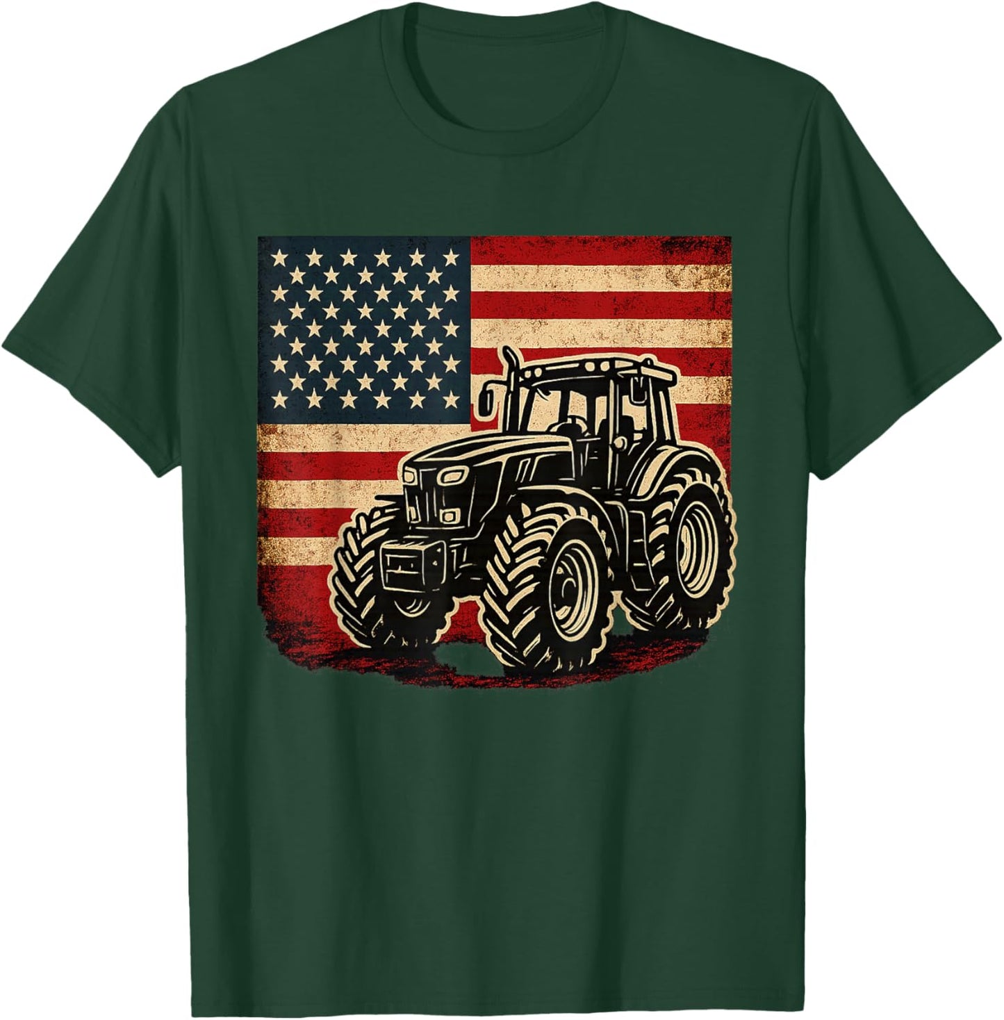 Farm Tractors USA Flag Patriotic Farming T-Shirt - T-Shirt | Forest