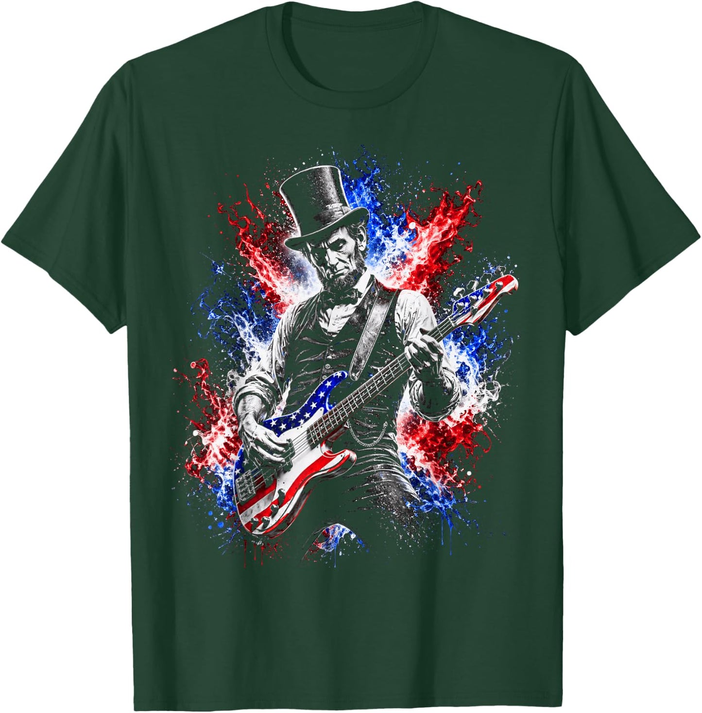 abe Lincoln Playing Guitar USA Flag 4th July Lincoln Guitar T-Shirt - T-Shirt | Forest