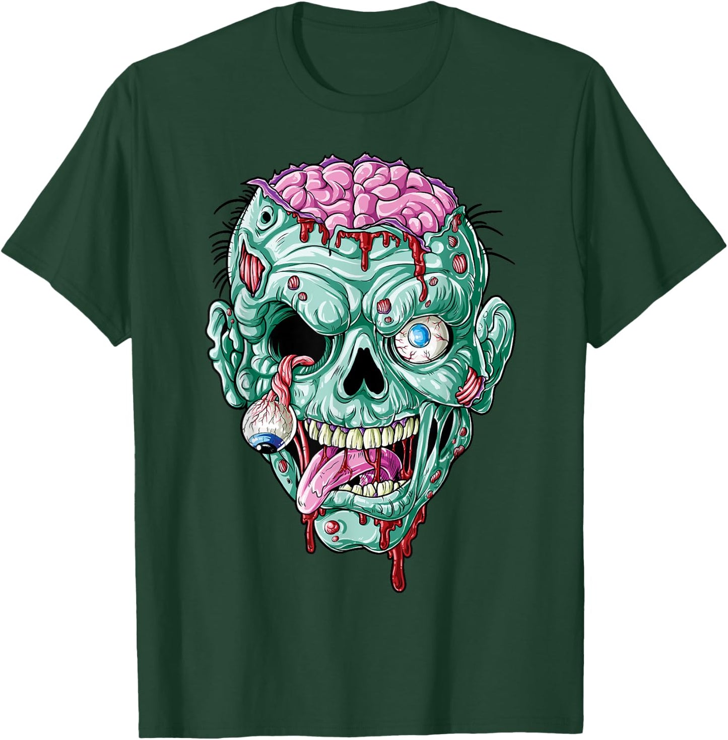 Zombie Face Brain Halloween Boys Men Women Girls Scary Funny T-Shirt - T-Shirt | Forest