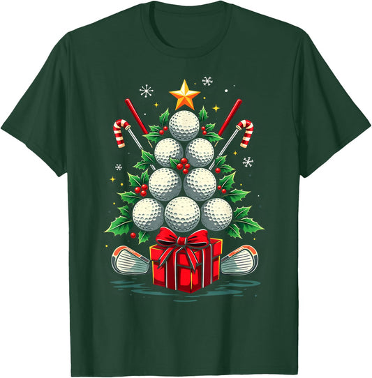 Funny Golf Ball Christmas Tree Santa Hat Xmas Men Women T-Shirt - T-Shirt | Forest