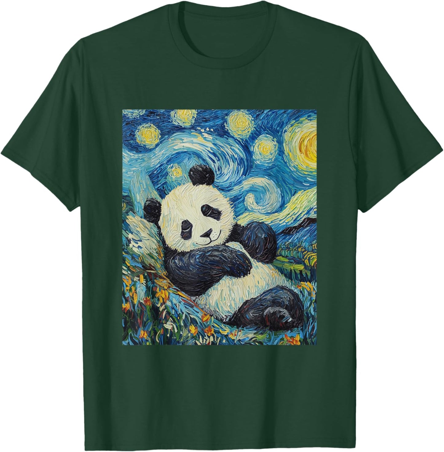 Cute Panda Bear - Van Gogh Style - Starry Night Graphic T-Shirt - T-Shirt | Forest