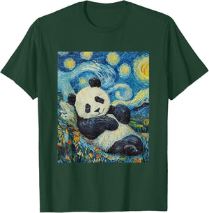 Cute Panda Bear - Van Gogh Style - Starry Night Graphic T-Shirt - T-Shirt | Forest