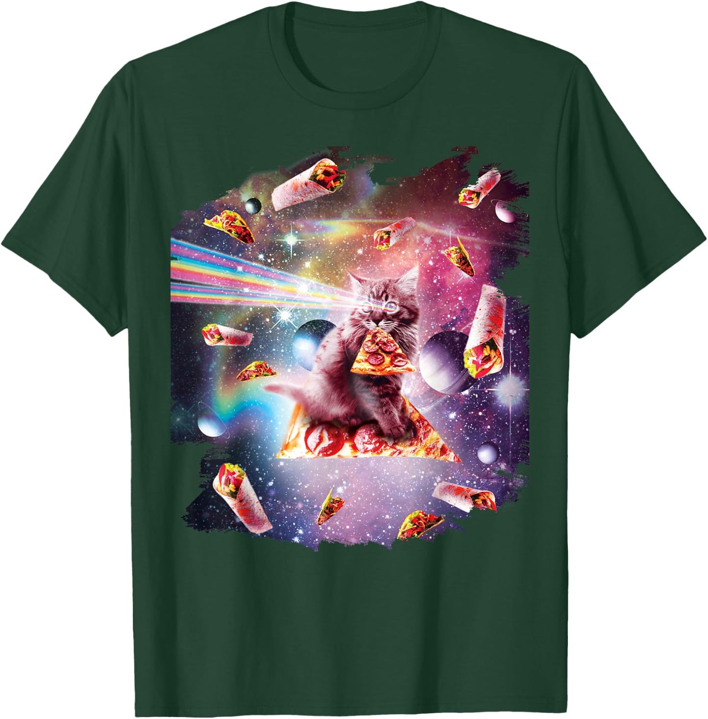Outer Space Pizza Cat - Rainbow Laser, Taco, Burrito T-Shirt - T-Shirt | Forest