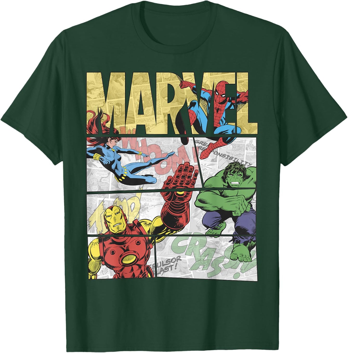 Marvel Retro Avengers Comic Panel Build-Up Graphic T-Shirt - T-Shirt | Forest