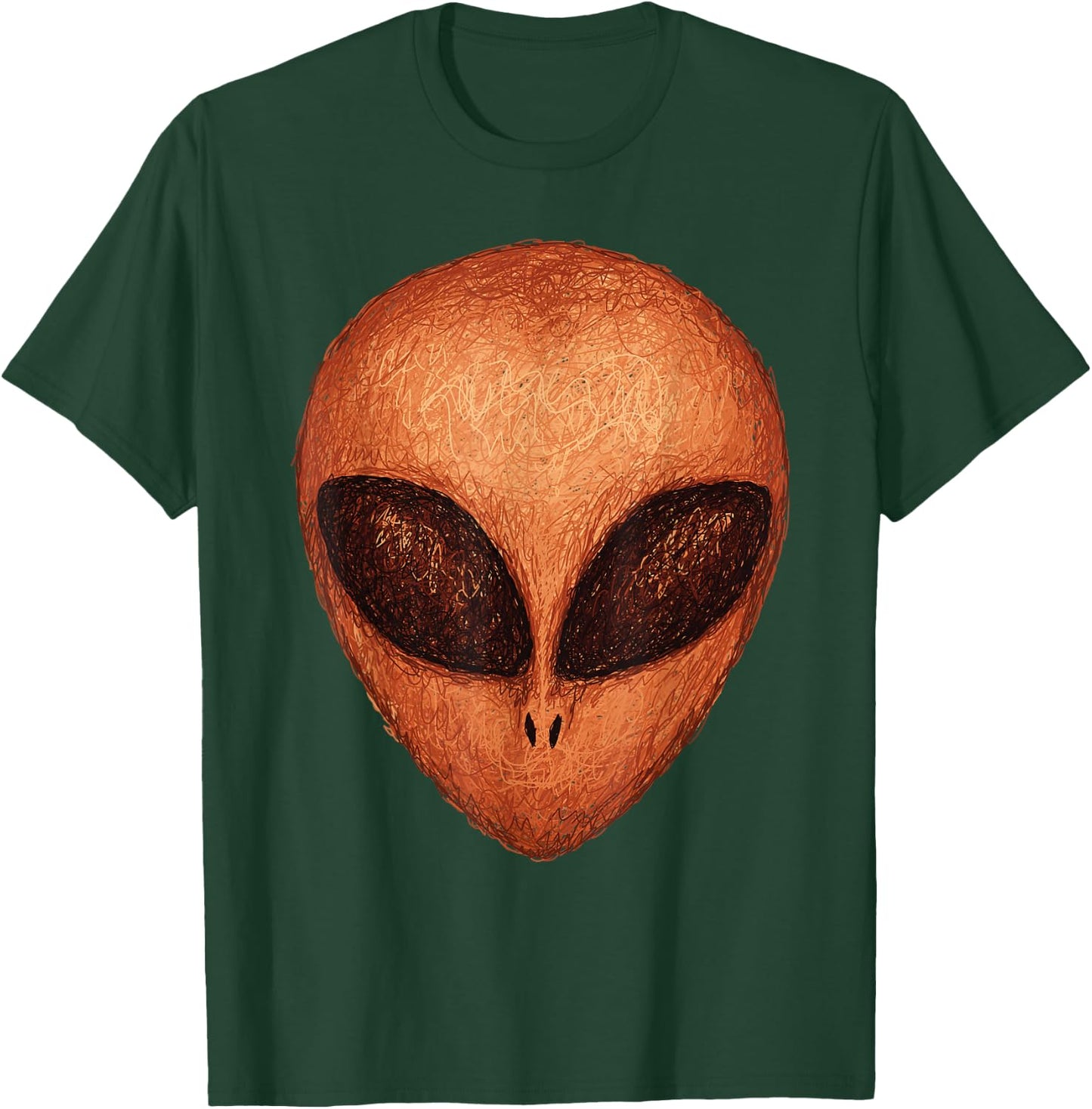 Huge Brown Alien Head Artsy Artistic Design Style UFO T-Shirt - T-Shirt | Forest