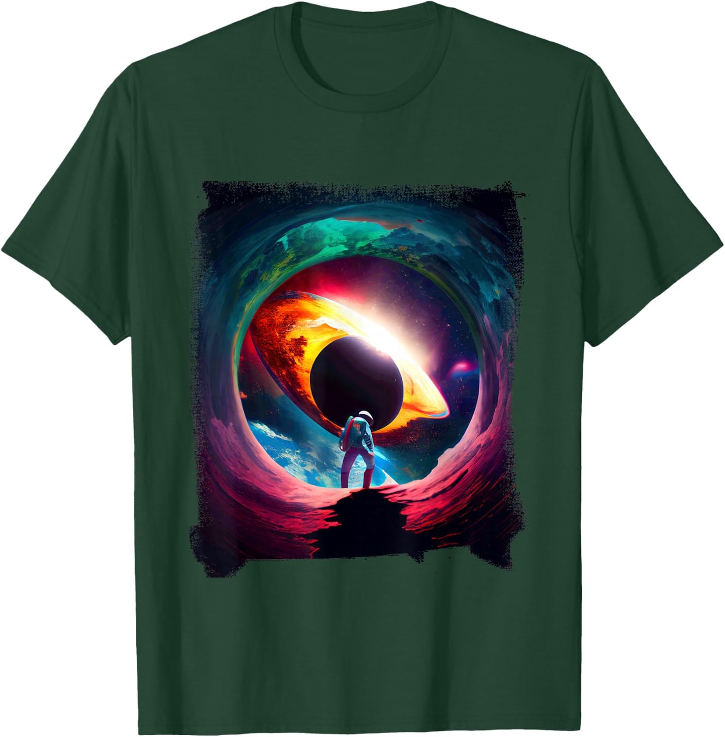 Vibrant Cosmic Astronaut Black Hole T-Shirt - T-Shirt | Forest