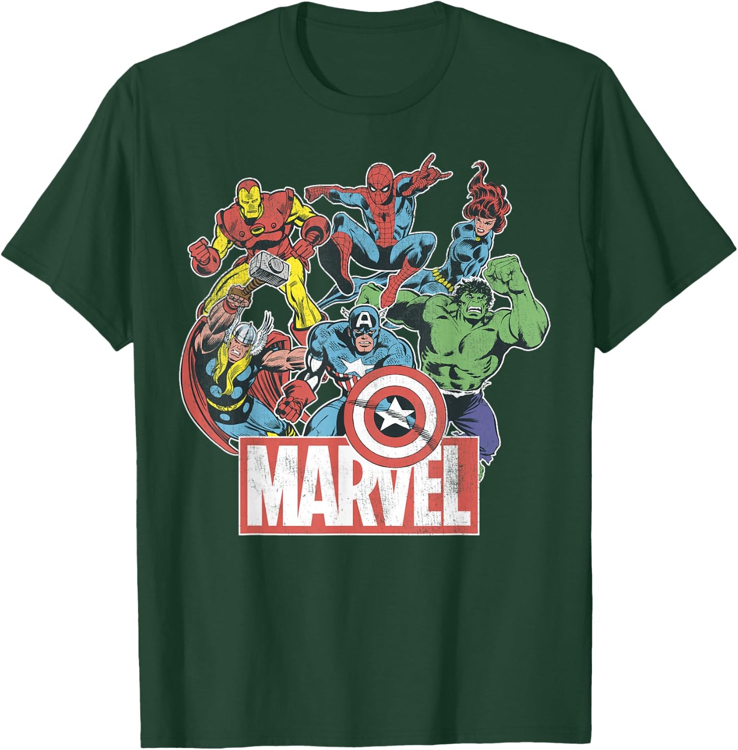 Marvel Avengers Team Retro Comic Vintage Graphic Small T-Shirt - T-Shirt | Forest
