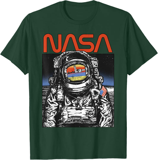 NASA Vintage Astronaut Moon Walk Reflection T-Shirt - T-Shirt | Forest