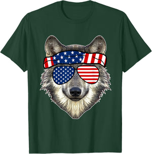 American Sunglasses Wolf 4th of July Awesome USA Gift T-Shirt - T-Shirt | Forest