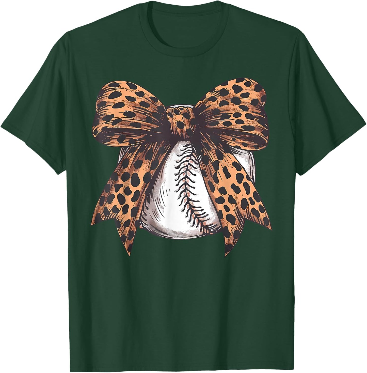 Vintage Baseball Leopard Coquette Bow For Girls T-Shirt - T-Shirt | Forest