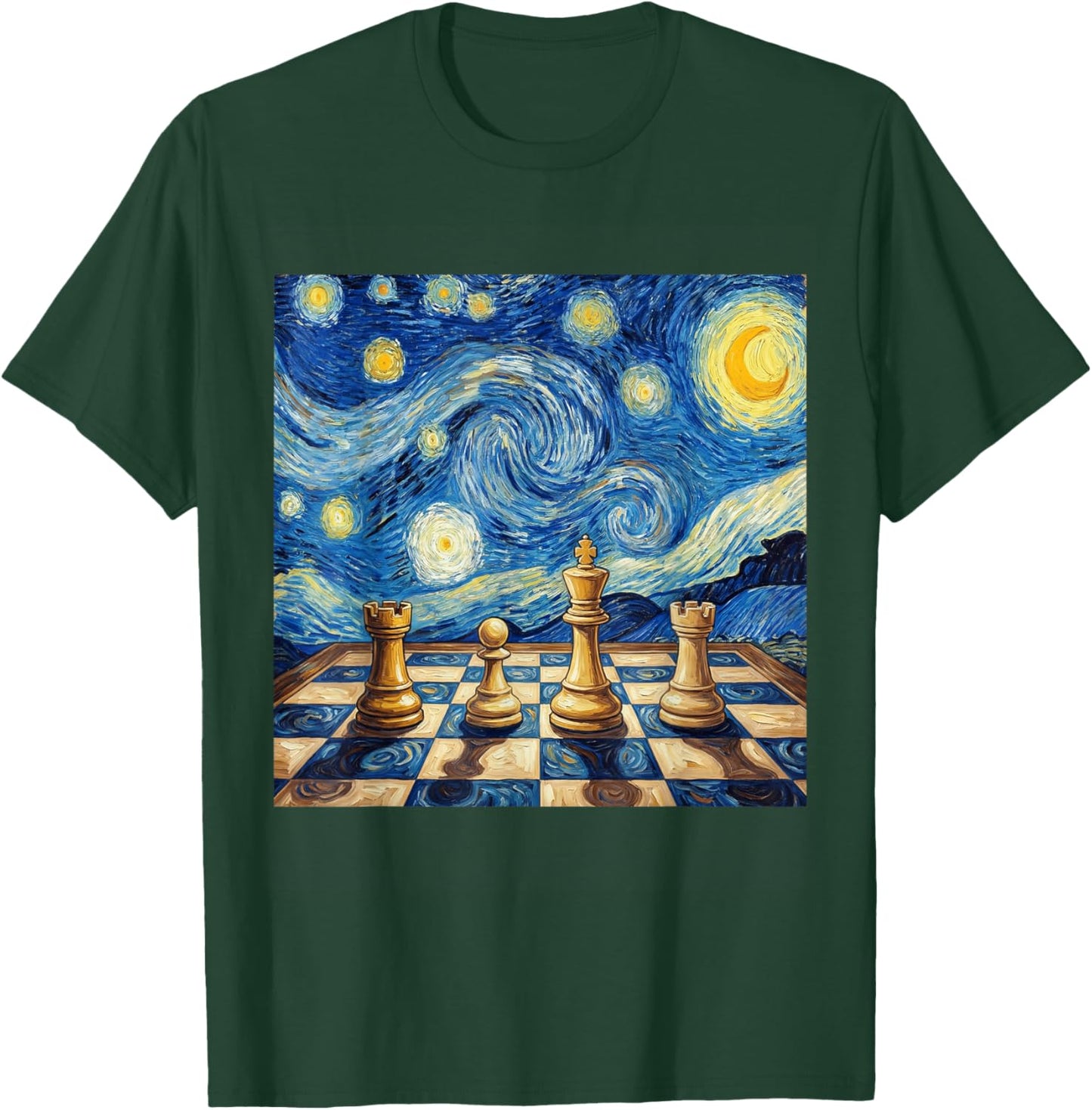 Chess Master Starry Night Chess Player Art Funny Chess T-Shirt - T-Shirt | Forest