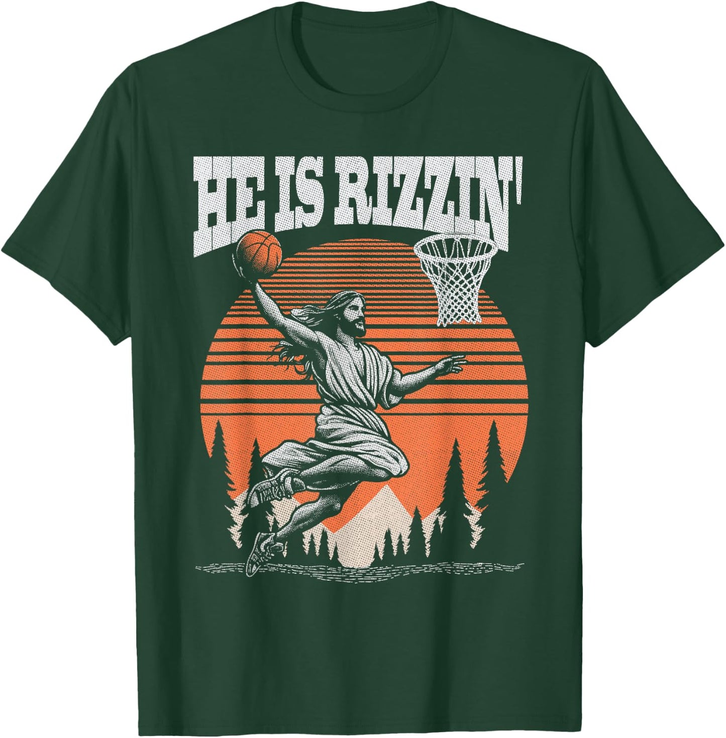 Funny Retro He Is Rizzin Christian Easter Playing Basketball T-Shirt - T-Shirt | Forest