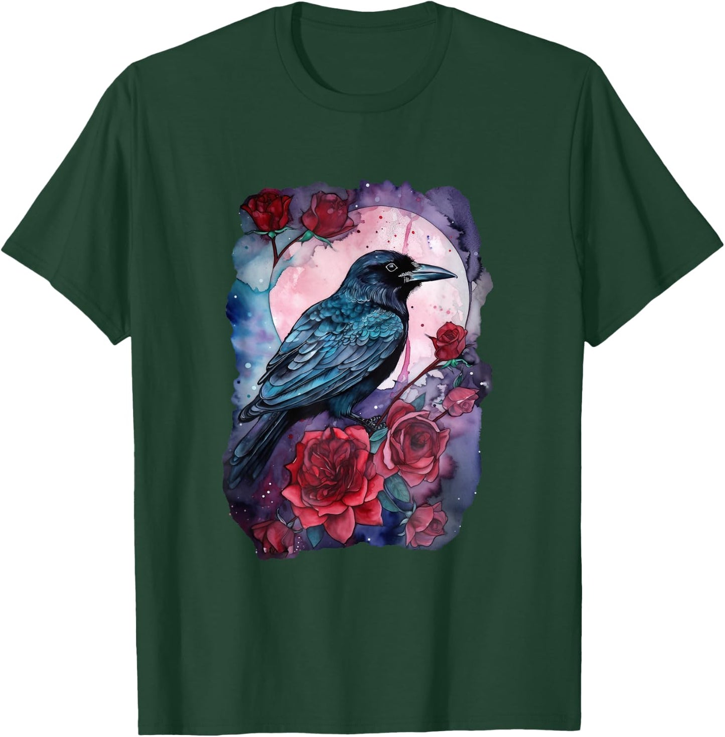 Mystical Raven and Roses - Whimsigoth Art T-Shirt - T-Shirt | Forest