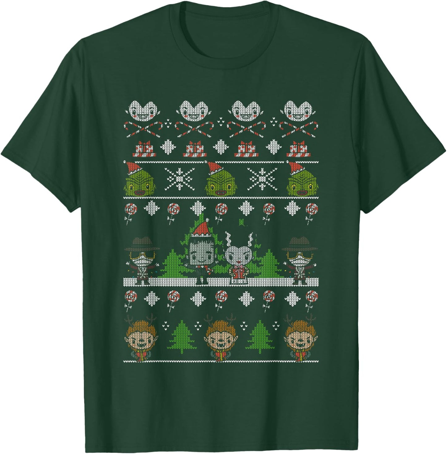 Universal Monsters Christmas Group Ugly Sweater Style T-Shirt - T-Shirt | Forest