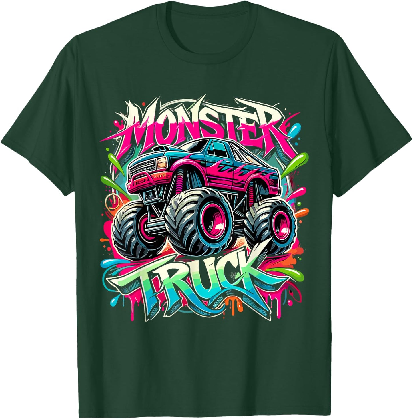 Monster Truck Colorful Graffiti Monster Truck Boy T-Shirt - T-Shirt | Forest