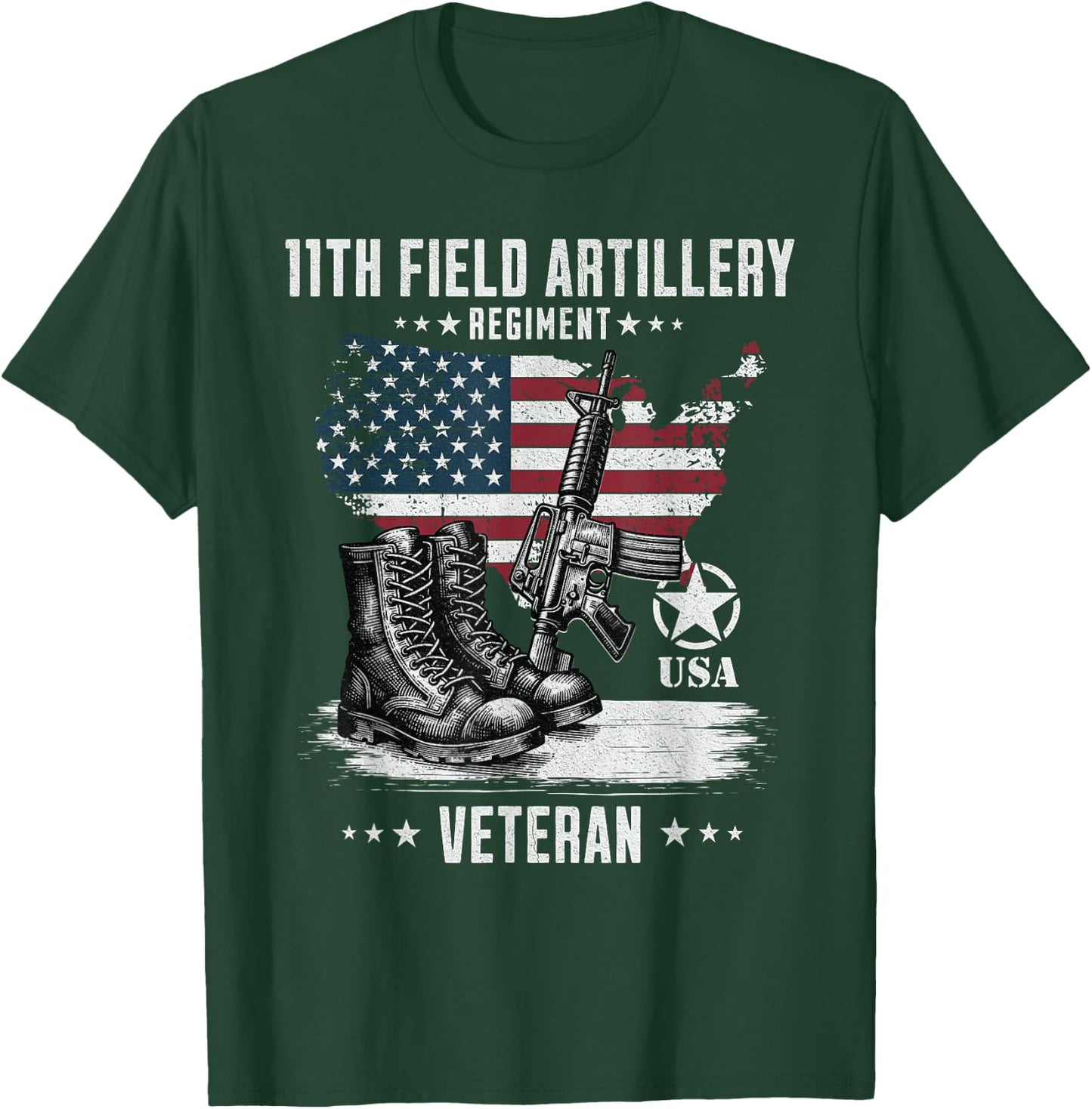 11th Field Artillery Regiment Veteran Military Distressed T-Shirt - T-Shirt | Forest