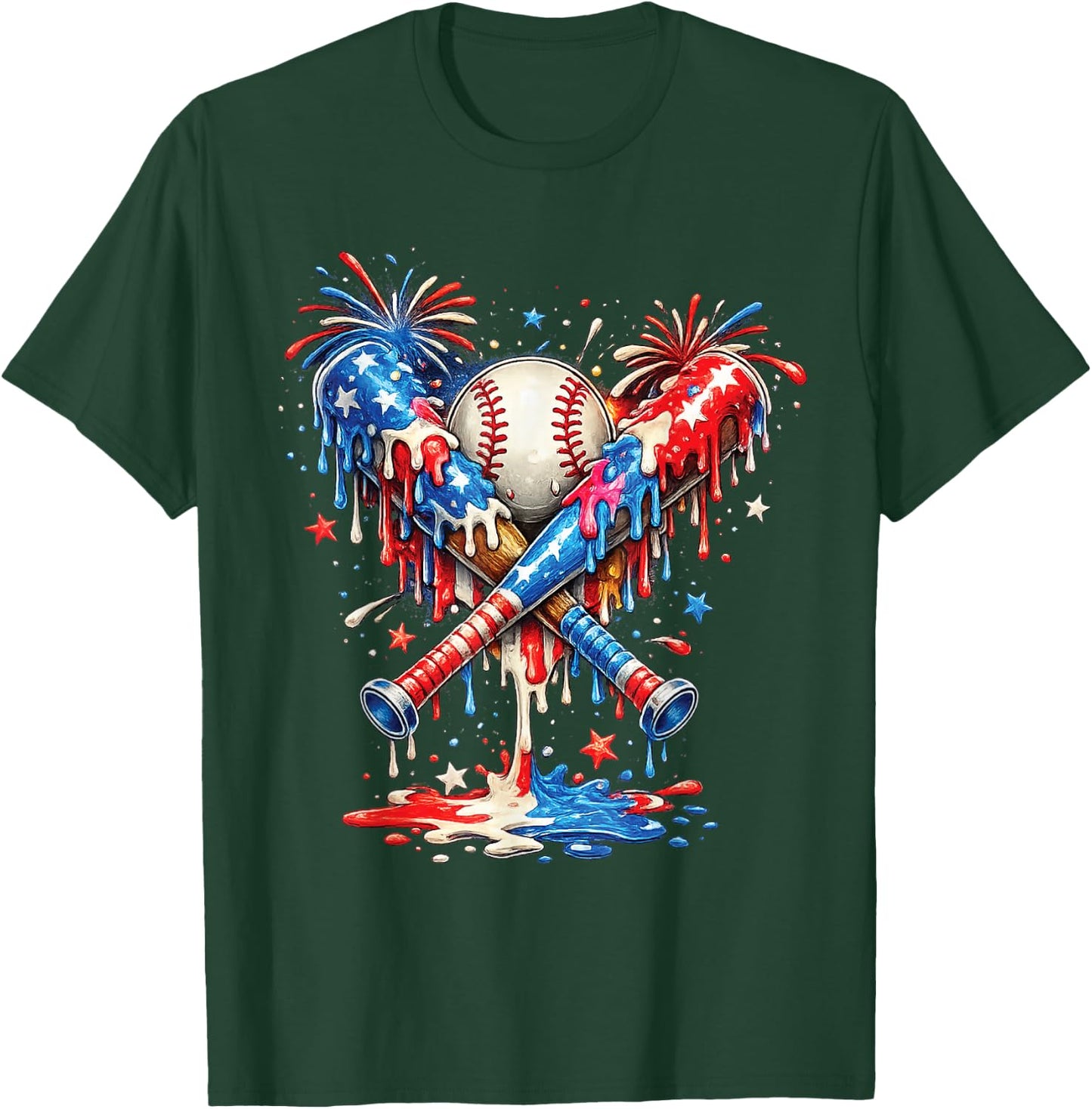 Baseball Drip Ice Cream Patriot American Flag 4th of July T-Shirt - T-Shirt | Forest
