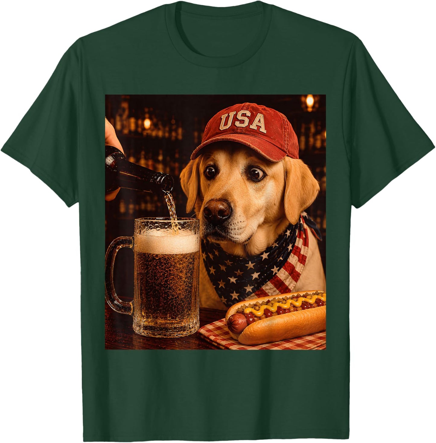 Vintage Yellow Labrador Retriever Drinking Beer 4th of July T-Shirt - T-Shirt | Forest