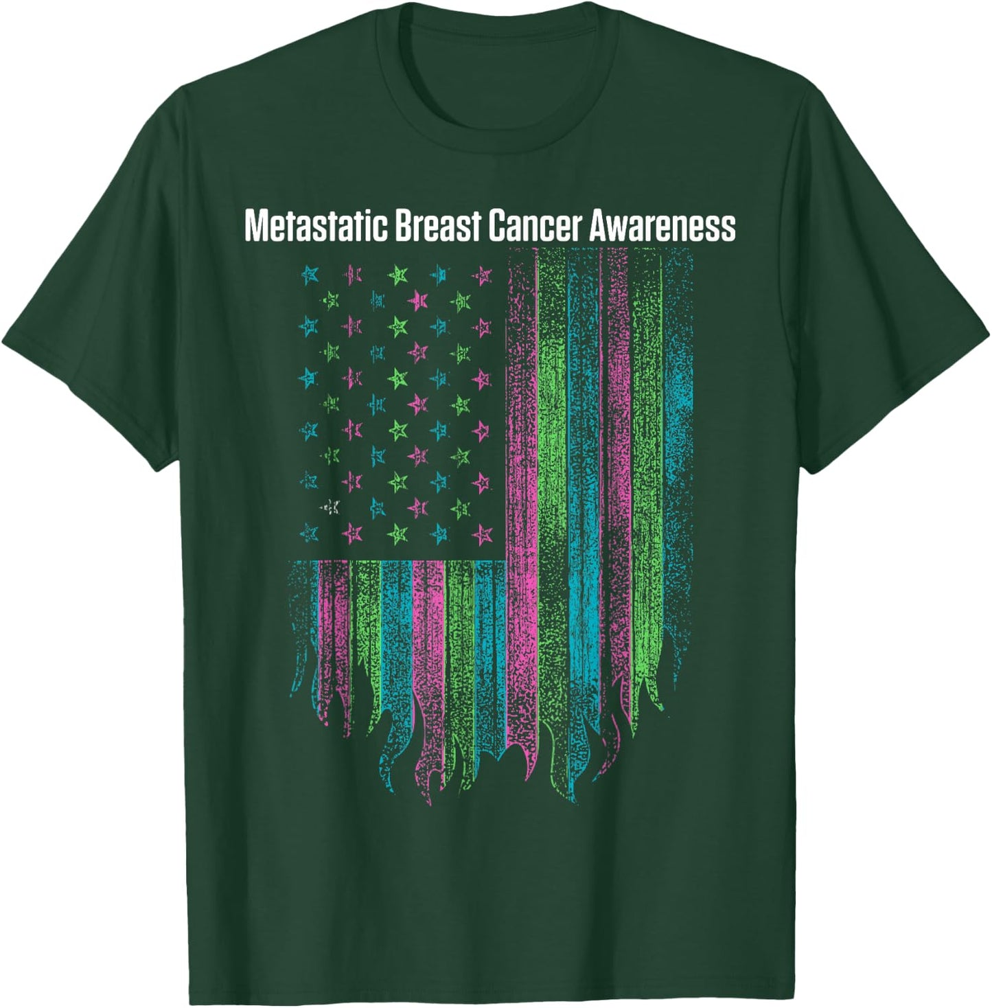 Metastatic Breast Cancer Awareness Flag Warrior T-Shirt - T-Shirt | Forest