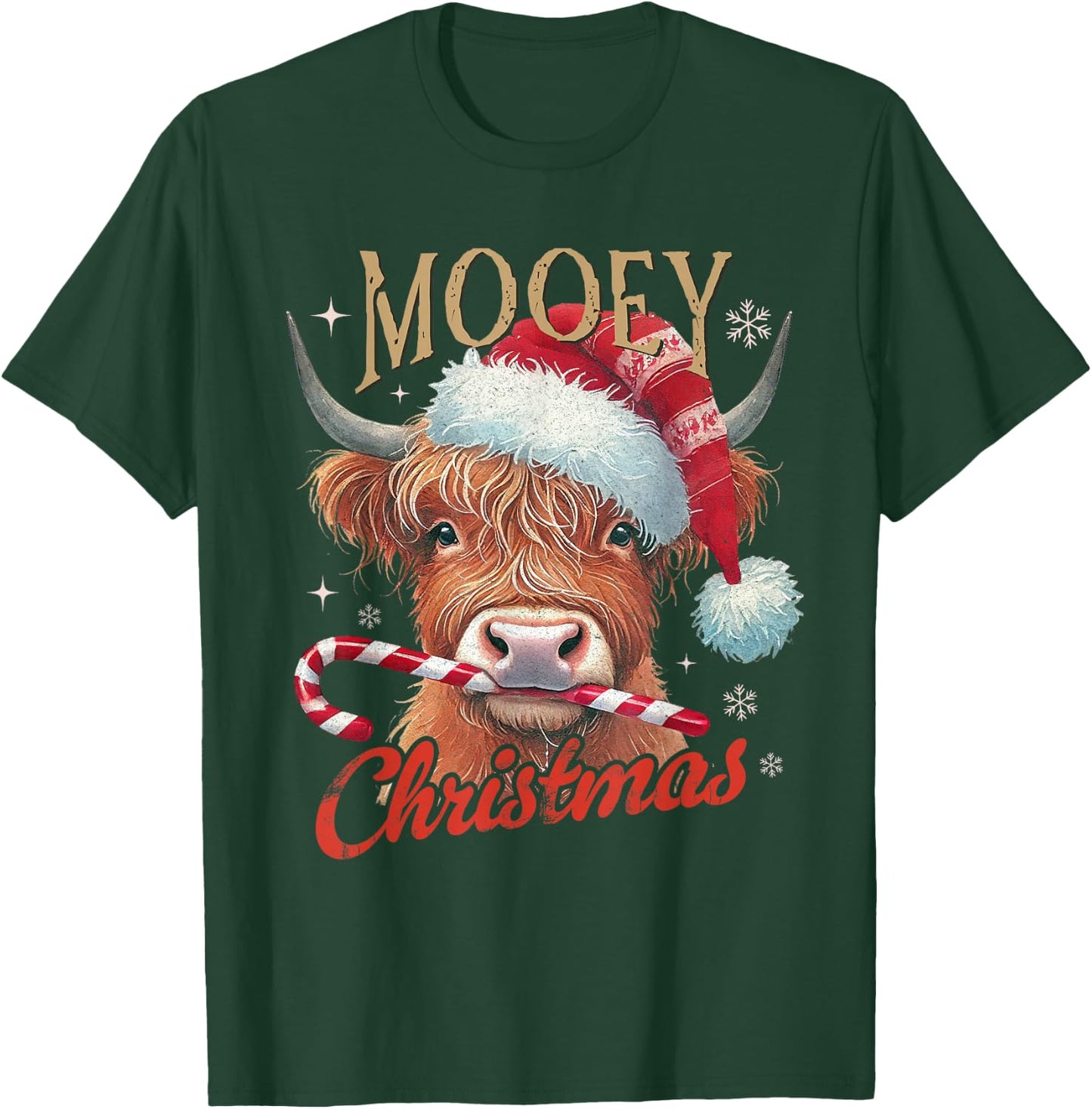 Mooey Christmas Highland Cow Design Xmas Cow Lover Funny T-Shirt - T-Shirt | Forest