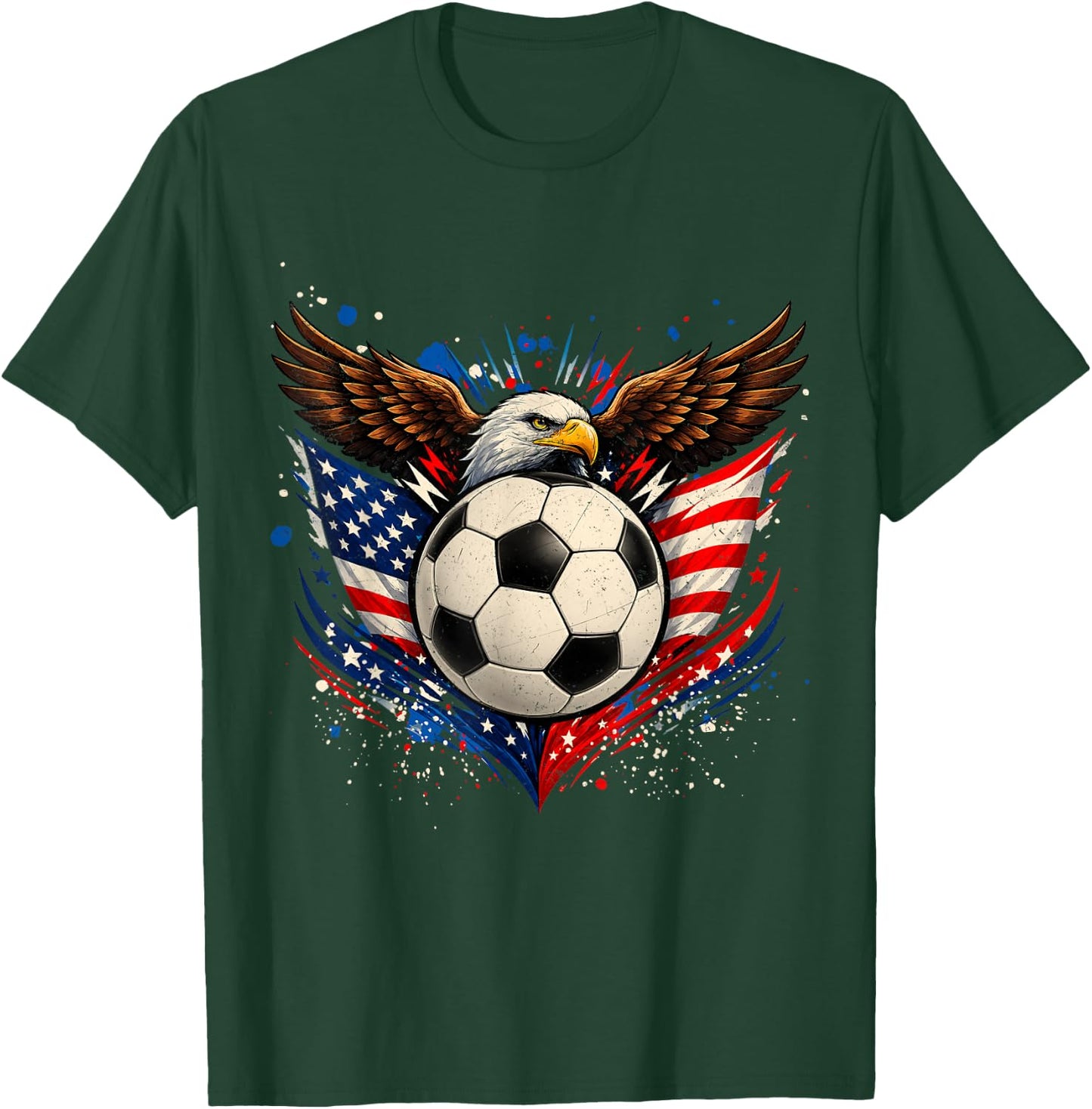 American Flag Soccer Ball 4th of July Patriotic Men Women T-Shirt - T-Shirt | Forest