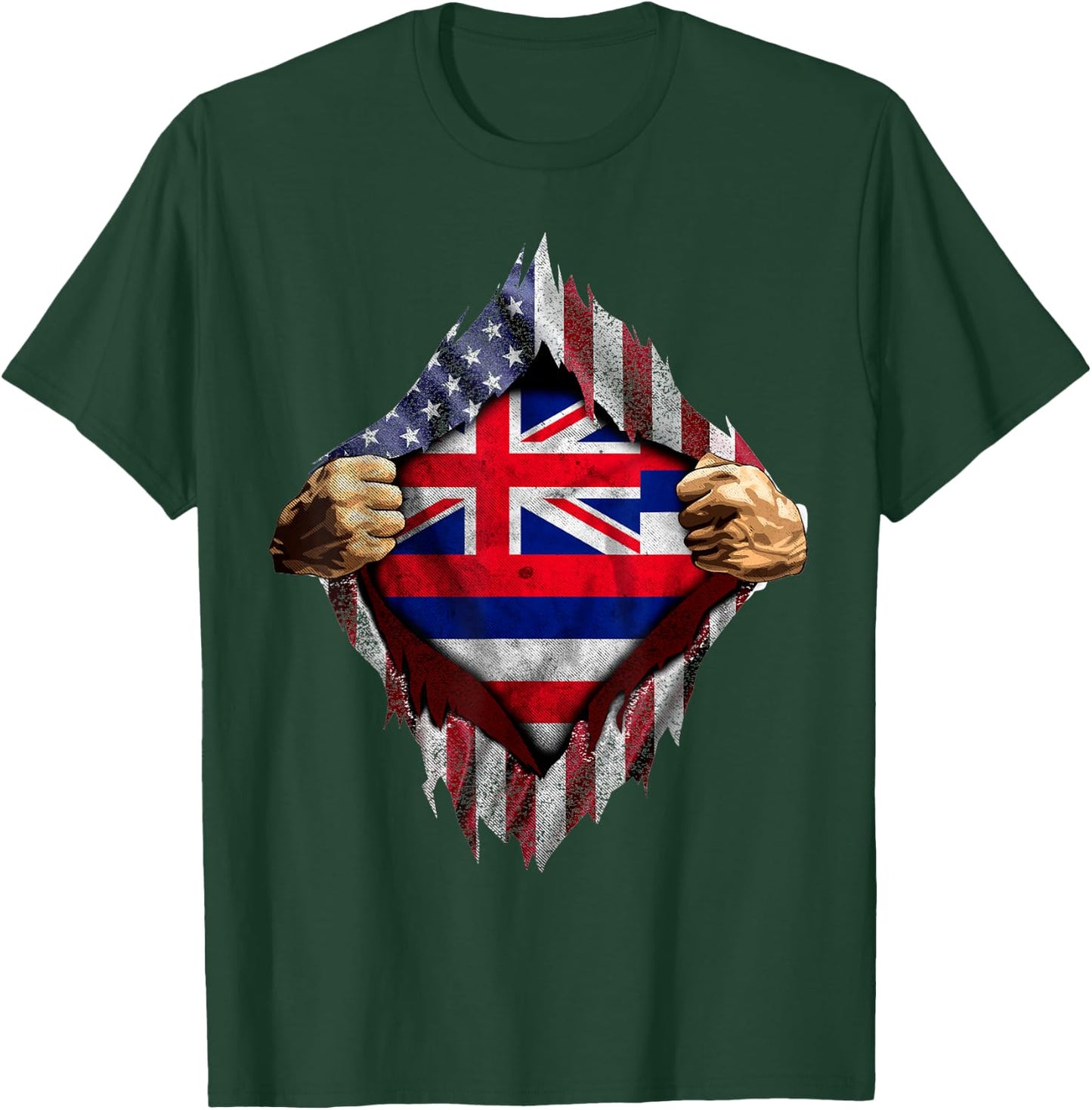 Hawaiian American Flag Shirt - Hawaii Flag Shirt Women Kids Men T-Shirt - T-Shirt | Forest